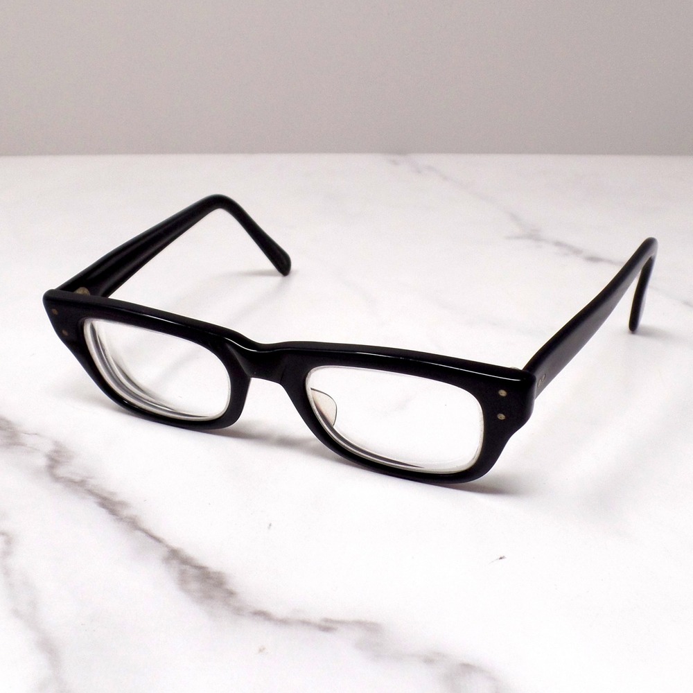 Vintage Pathway Kids Eyeglasses, 5 1/2, Black, Rectangular Mid Century Frames